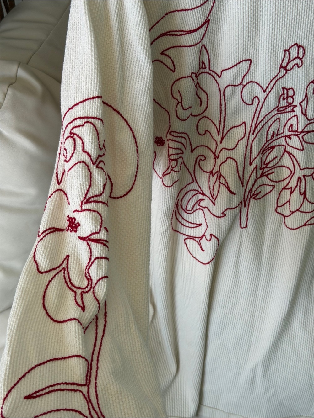 Free People Embroidered Floral Waffle Knit Long Sleeve Tee Medium Boho - Picture 5 of 16